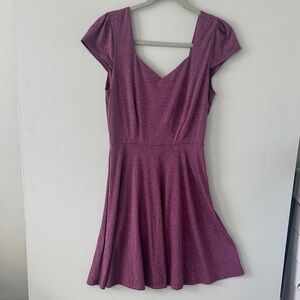Gilli Purple Short Sleeve V-Neck Fit &‎ Flare Mini Dress